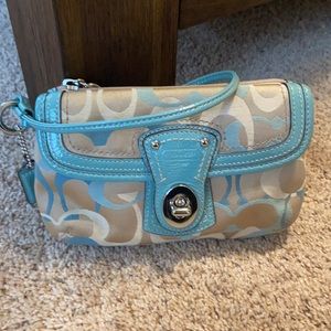 Coach Wristlet/Clutch/Mini Purse - Baby Blue/Tan